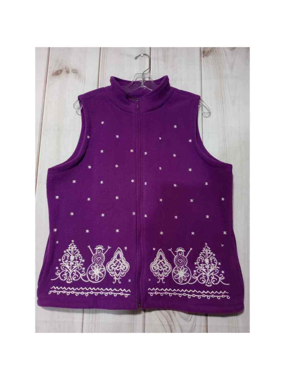 Mountain Lake Large Purple Fleece Vest with White Embroidered Snowman Pattern
